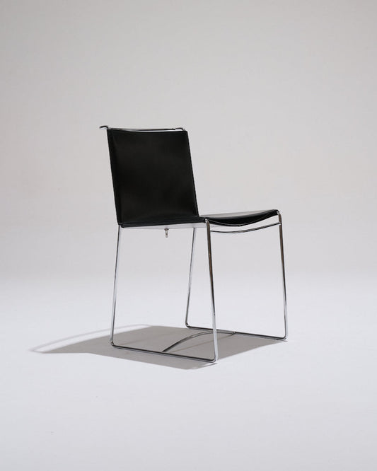 BLACK LEATHER WIRE CHAIR, PASCAL MOURGUE, 1990s