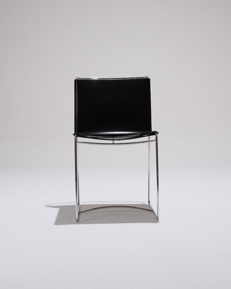 BLACK LEATHER WIRE CHAIR, PASCAL MOURGUE, 1990s