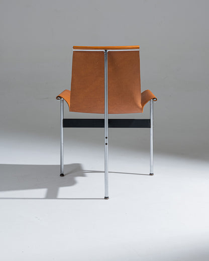 Pair of 3LC leather and metal chairs, Littell &amp; Katavolos, 1960s