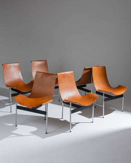 SET OF 6 3LC LEATHER AND METAL CHAIRS, LITTELL &amp; KATAVOLOS, 1960s