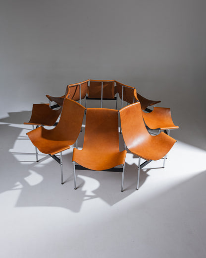 SET OF 8 3LC LEATHER AND METAL CHAIRS, LITTELL &amp; KATAVOLOS, 1960s