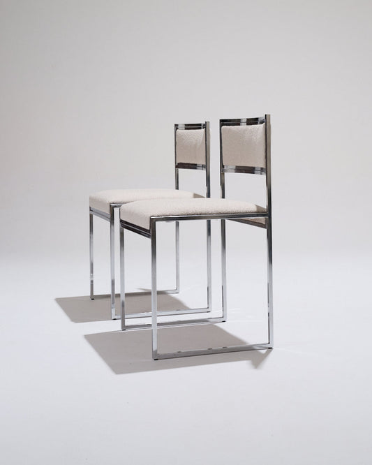 PAIRE DE CHAISES EN MÉTAL ET TISSU TEXTURÉ, 1970s