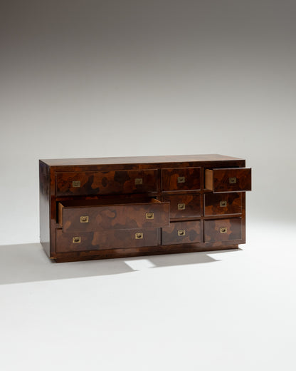 OLIVE WOOD VENEER SIDEBOARD, 1950S