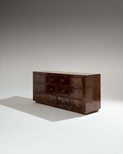 OLIVE WOOD VENEER SIDEBOARD, 1950S