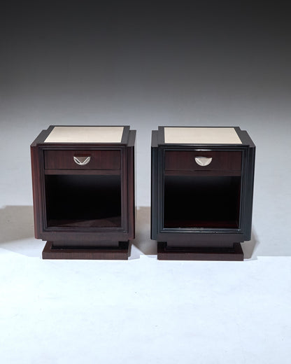 PAIR OF WOODEN BEDSIDE TABLES, 1930s