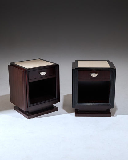 PAIR OF WOODEN BEDSIDE TABLES, 1930s