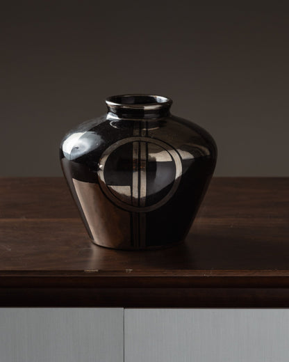 VASE BOULE ART DÉCO NOIR ET ARGENTÉ, 1930s