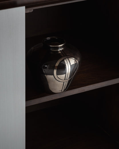 VASE BOULE ART DÉCO NOIR ET ARGENTÉ, 1930s