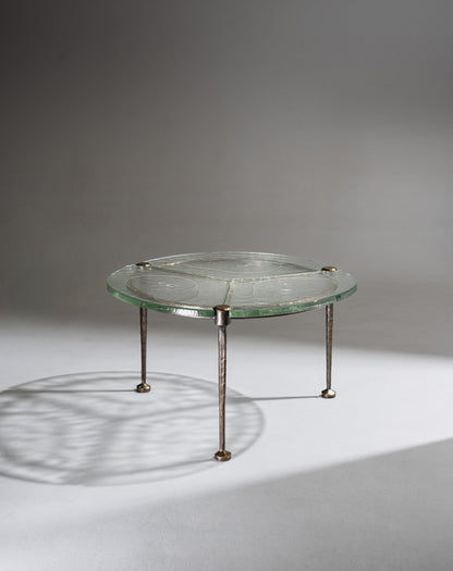 TABLE BASSE EN BRONZE ET VERRE, LOTHAR KLUTE, 1980s