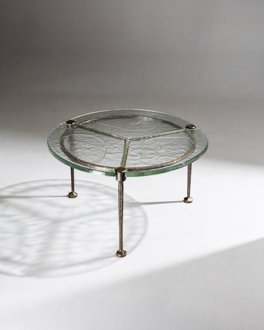 TABLE BASSE EN BRONZE ET VERRE, LOTHAR KLUTE, 1980s