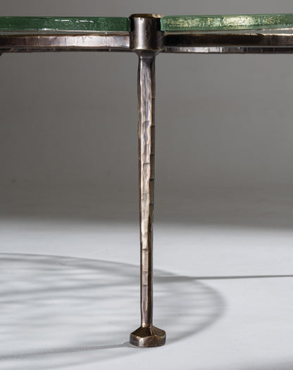 TABLE BASSE EN BRONZE ET VERRE, LOTHAR KLUTE, 1980s