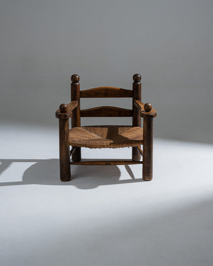 PAIRE DE FAUTEUILES EN BOIS ET PAILLE, CHARLES DUDOUYT, 1930s