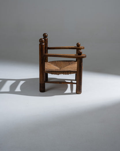 RESERVE JULES WOOD AND STRAW ARMCHAIR, CHARLES DUDOUYT, 1930s