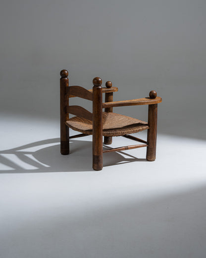 PAIRE DE FAUTEUILES EN BOIS ET PAILLE, CHARLES DUDOUYT, 1930s