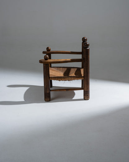 PAIRE DE FAUTEUILES EN BOIS ET PAILLE, CHARLES DUDOUYT, 1930s