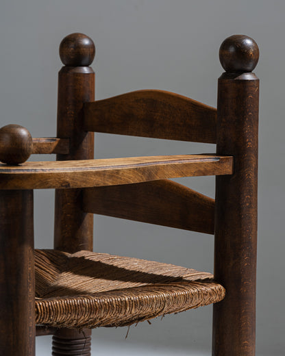 PAIRE DE FAUTEUILES EN BOIS ET PAILLE, CHARLES DUDOUYT, 1930s