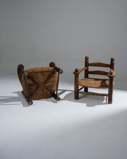 PAIRE DE FAUTEUILES EN BOIS ET PAILLE, CHARLES DUDOUYT, 1930s