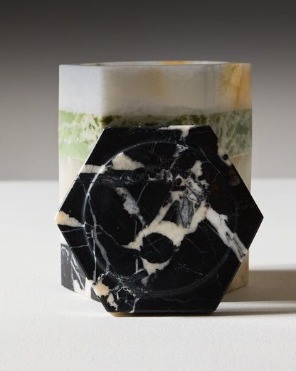 BOUGIE PARFUMÉE EN MARBRE ET ONYX BLANC ET VERT