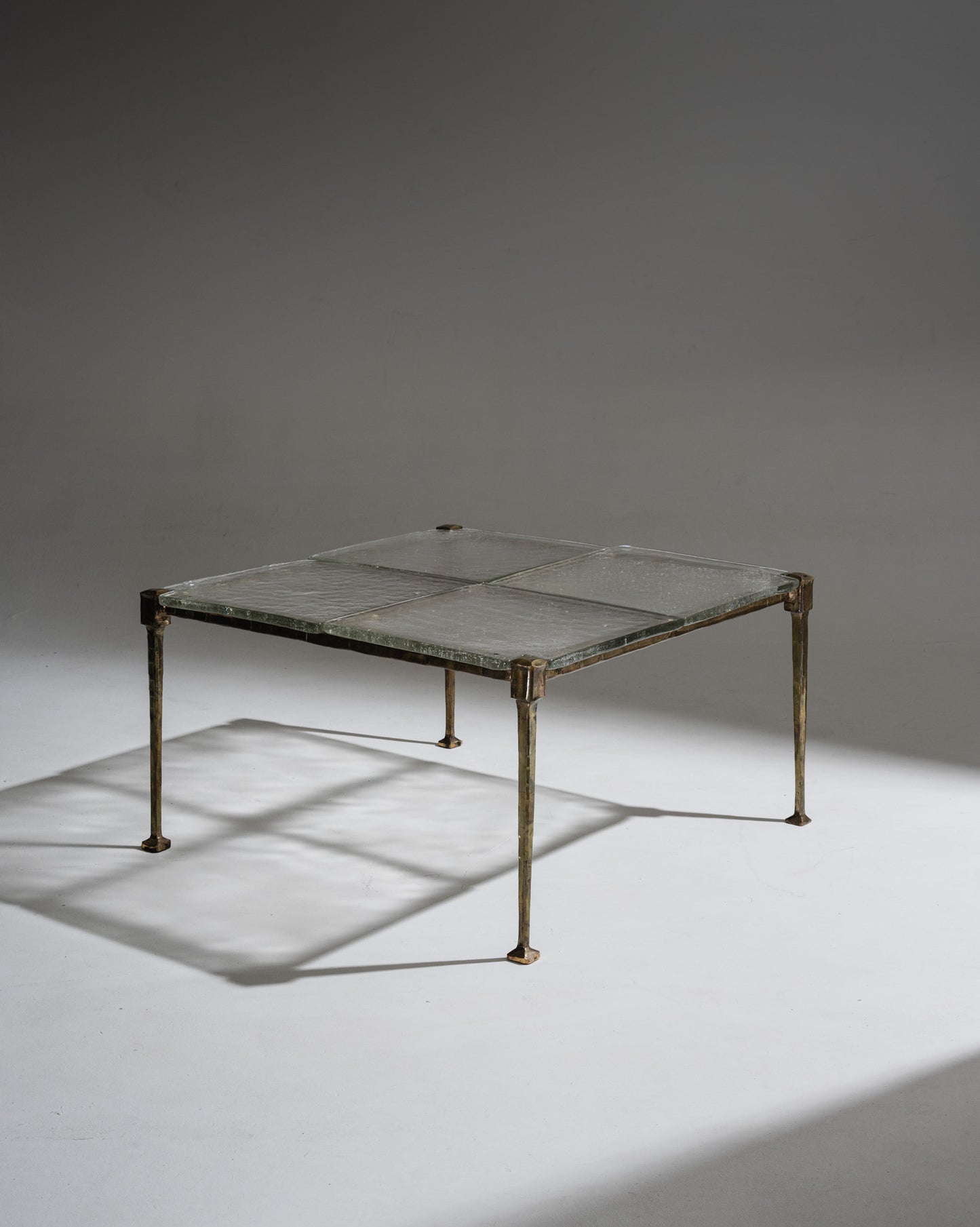 BRONZE AND GLASS COFFEE TABLE, LOTHAR KLUTE, 1980s