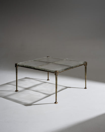 BRONZE AND GLASS COFFEE TABLE, LOTHAR KLUTE, 1980s