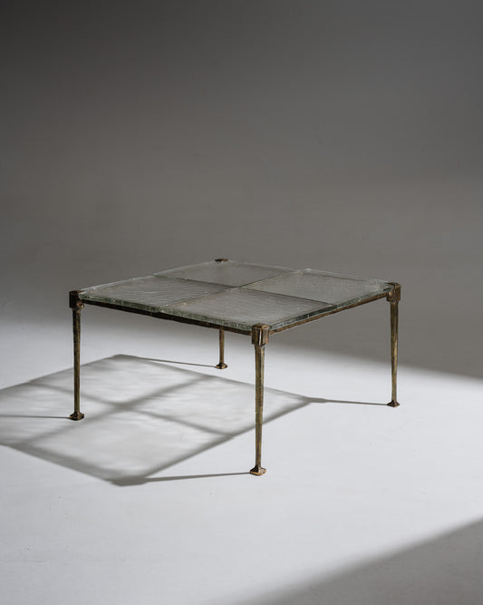 TABLE BASSE EN BRONZE ET VERRE, LOTHAR KLUTE, 1980s