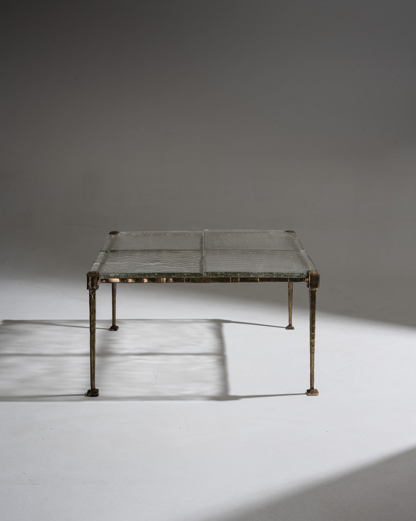 BRONZE AND GLASS COFFEE TABLE, LOTHAR KLUTE, 1980s