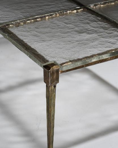 BRONZE AND GLASS COFFEE TABLE, LOTHAR KLUTE, 1980s