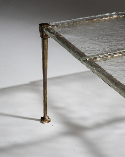 BRONZE AND GLASS COFFEE TABLE, LOTHAR KLUTE, 1980s