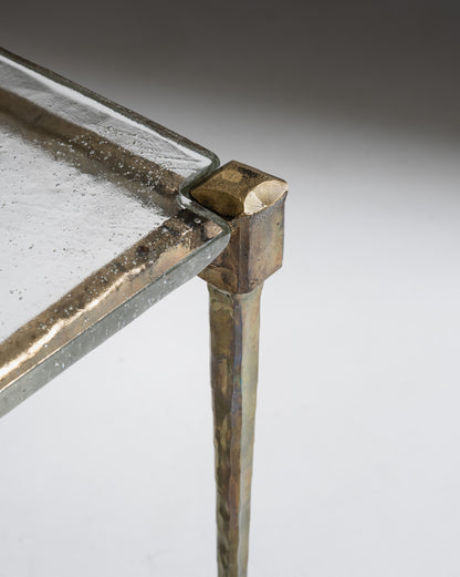 BRONZE AND GLASS COFFEE TABLE, LOTHAR KLUTE, 1980s