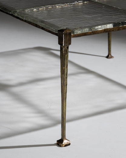 BRONZE AND GLASS COFFEE TABLE, LOTHAR KLUTE, 1980s