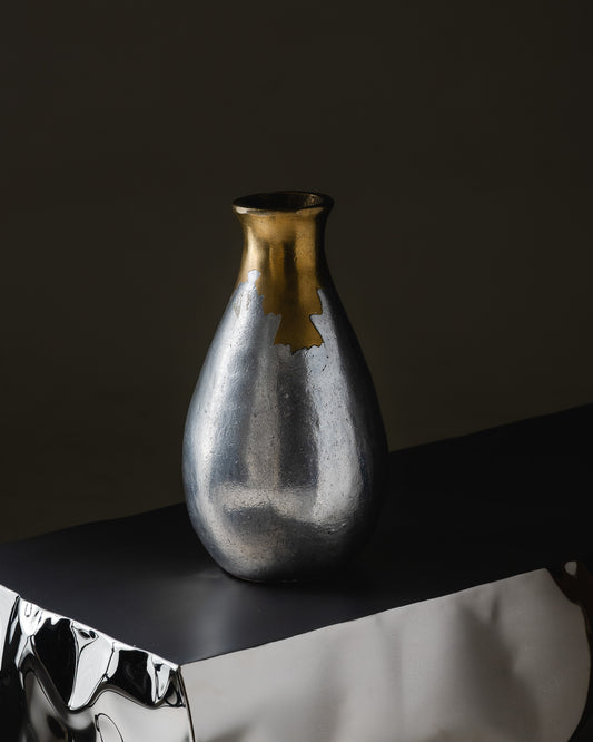 BRONZE AND CAST ALUMINUM VASE, PHILIPPE JEAN, 1970s 