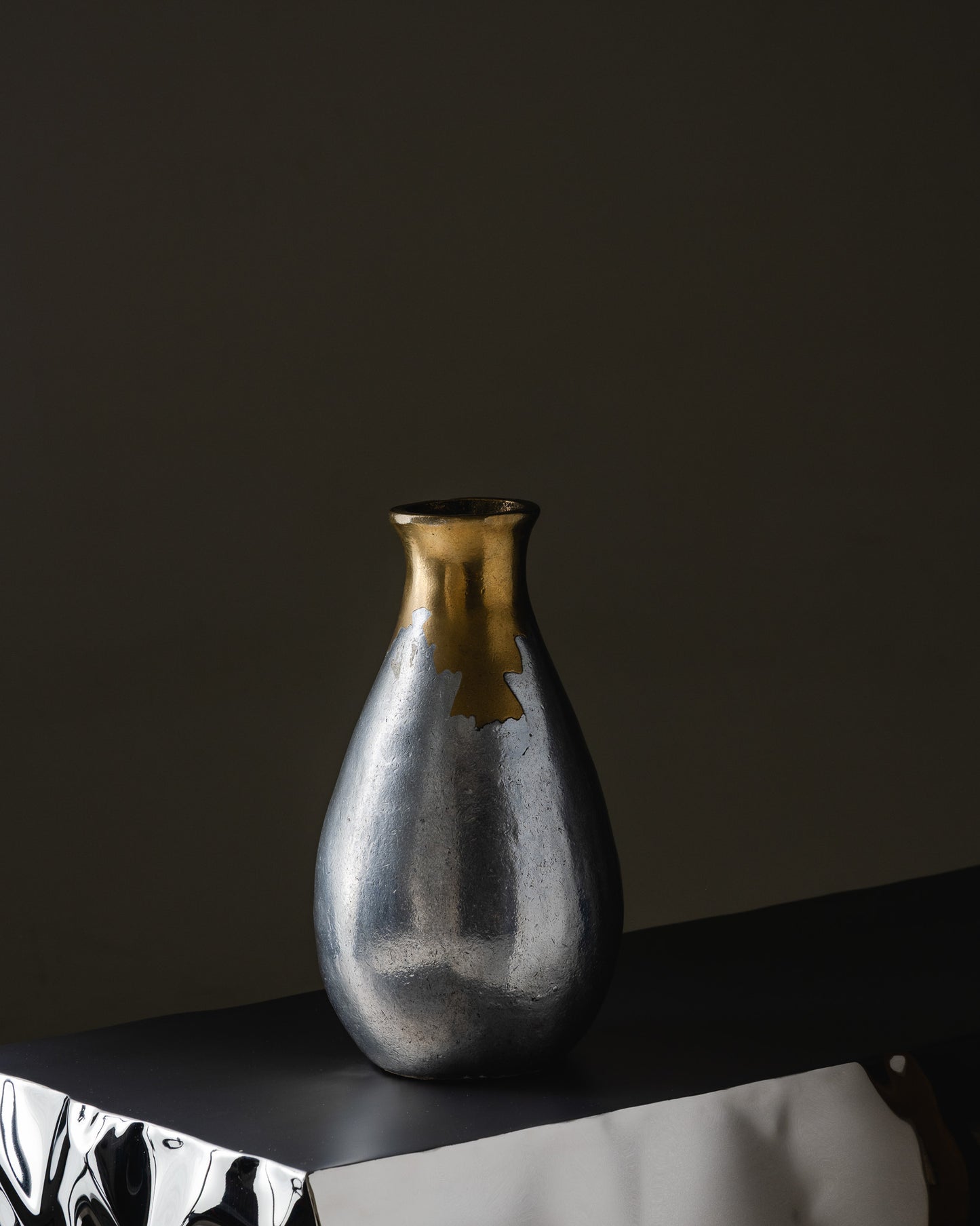 BRONZE AND CAST ALUMINUM VASE, PHILIPPE JEAN, 1970s 