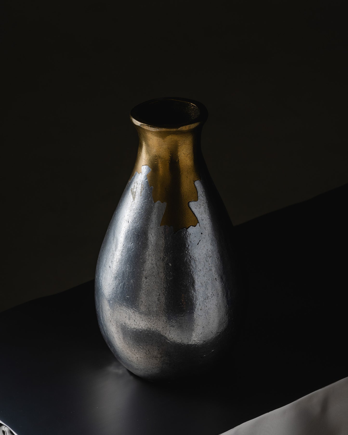 BRONZE AND CAST ALUMINUM VASE, PHILIPPE JEAN, 1970s 