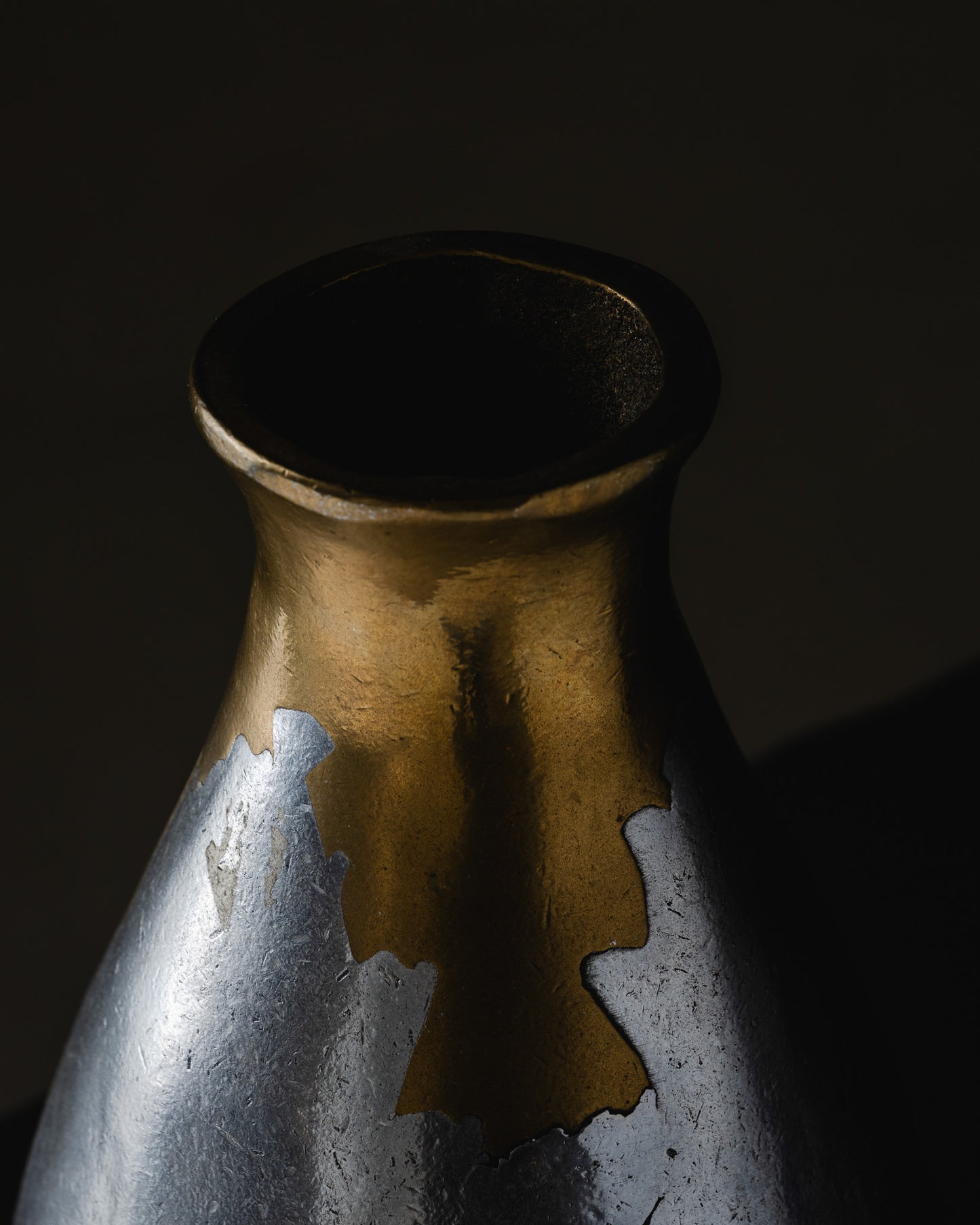 BRONZE AND CAST ALUMINUM VASE, PHILIPPE JEAN, 1970s 