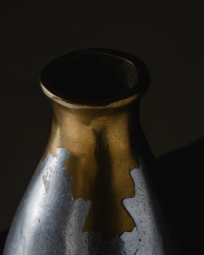 BRONZE AND CAST ALUMINUM VASE, PHILIPPE JEAN, 1970s 