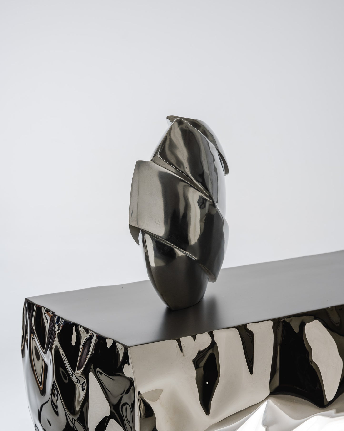 SCULPTURAL ALUMINUM VASE, 1970s