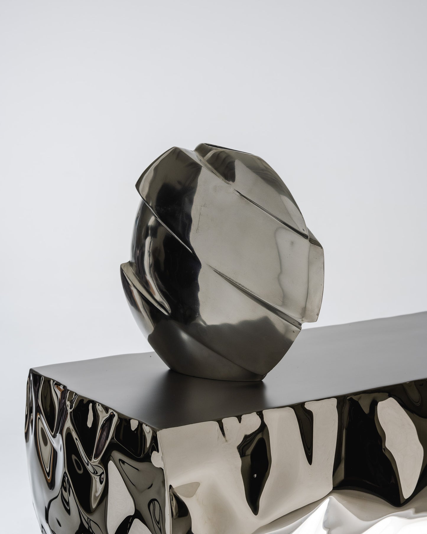 SCULPTURAL ALUMINUM VASE, 1970s