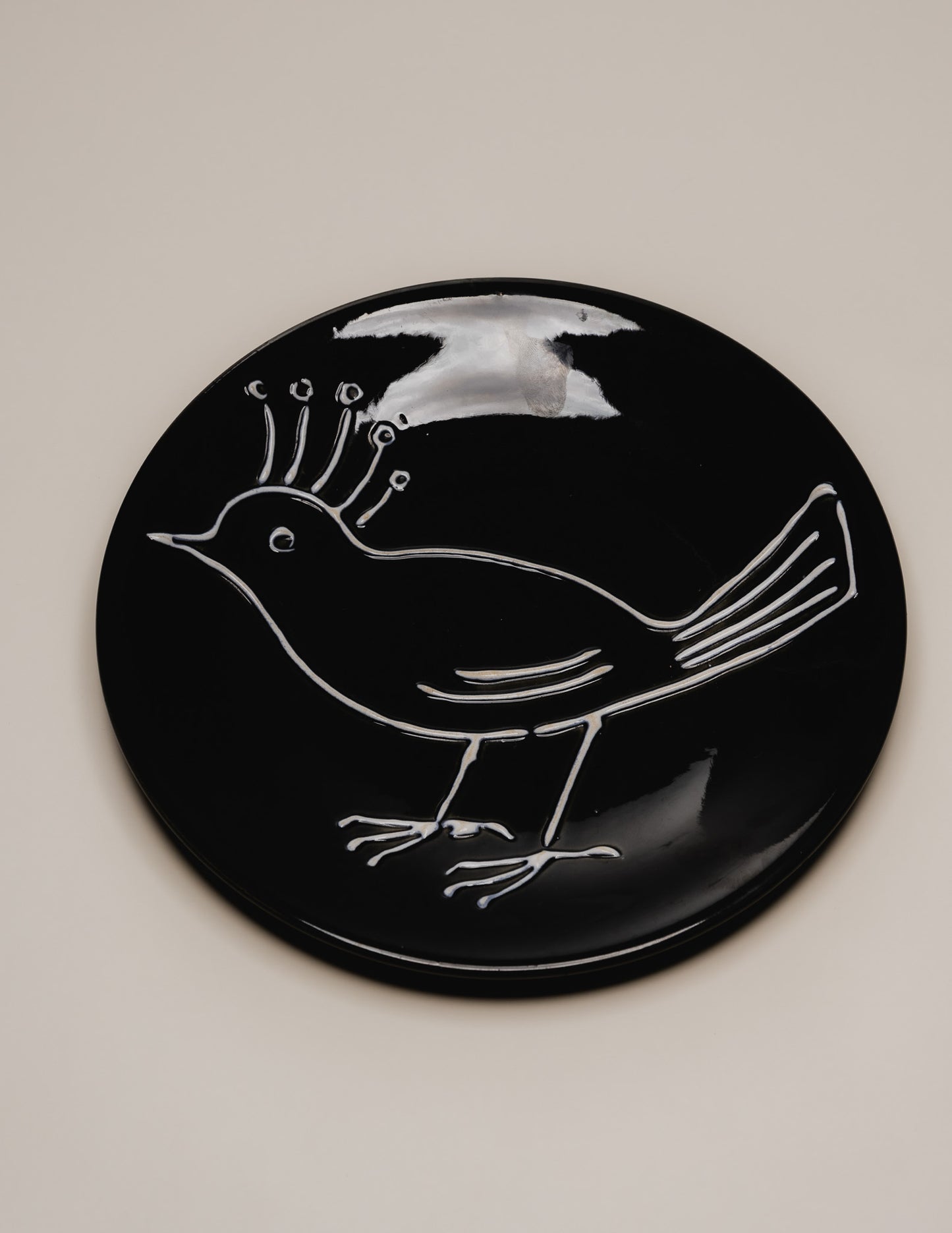 Ceramic plate with bird decoration, Robert Picault, 1950s