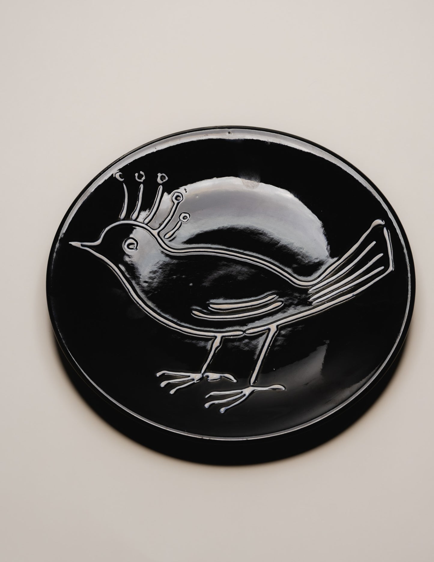 Ceramic plate with bird decoration, Robert Picault, 1950s