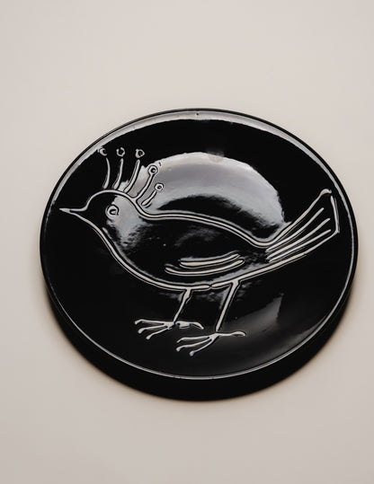 Ceramic plate with bird decoration, Robert Picault, 1950s