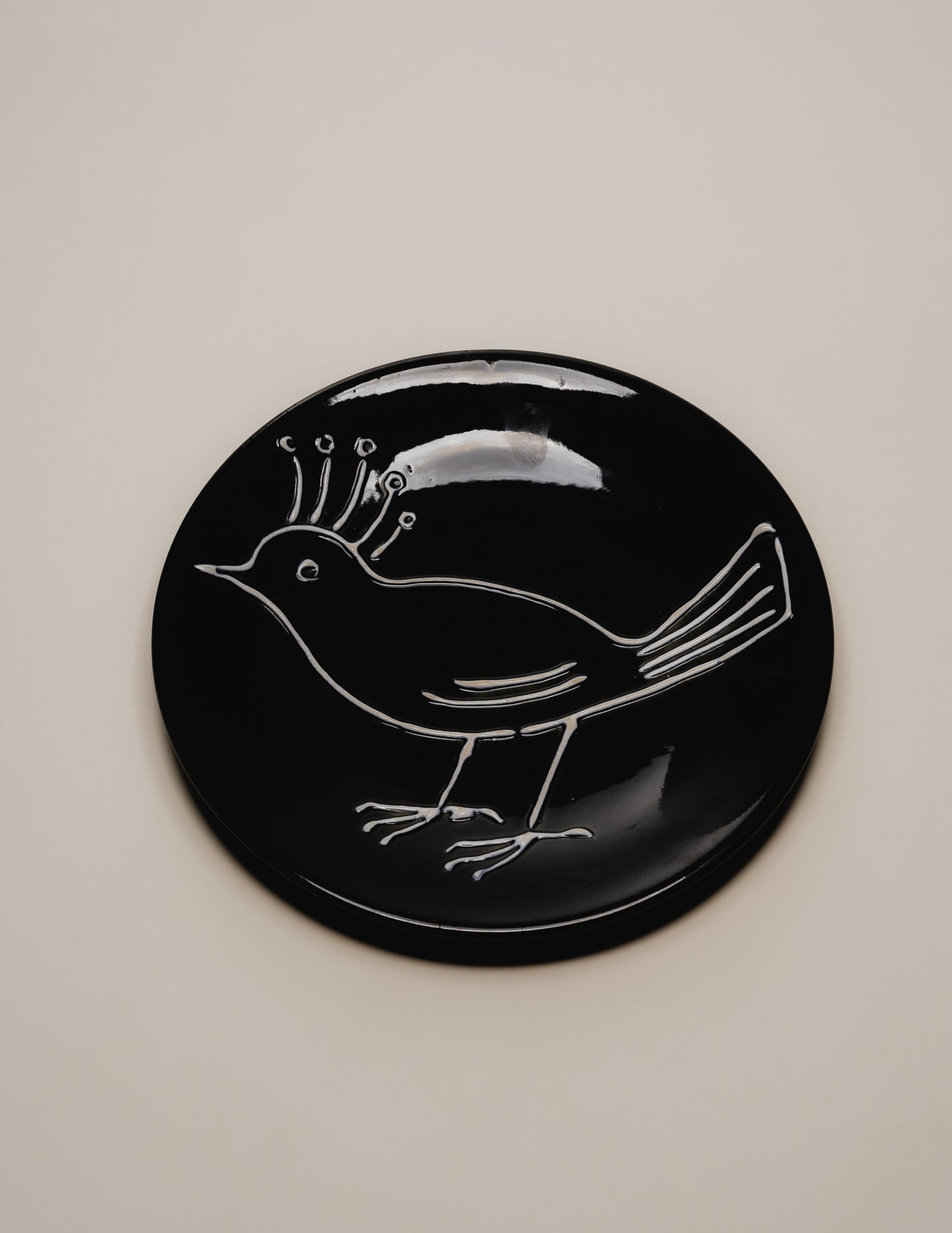 Ceramic plate with bird decoration, Robert Picault, 1950s