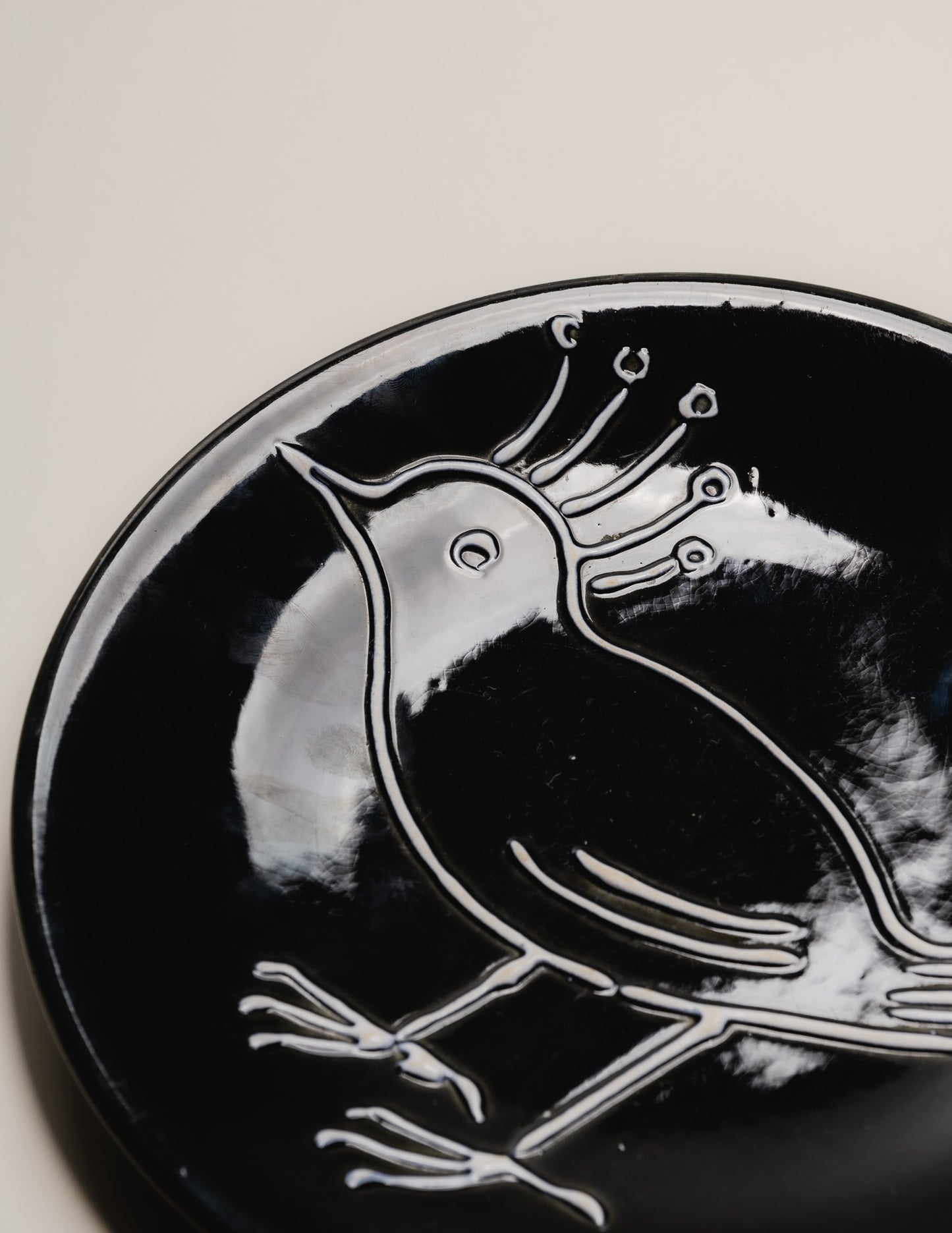 Ceramic plate with bird decoration, Robert Picault, 1950s