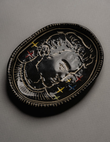 OVAL POCKET TRAY WITH COLORED STARS IN CERAMIC