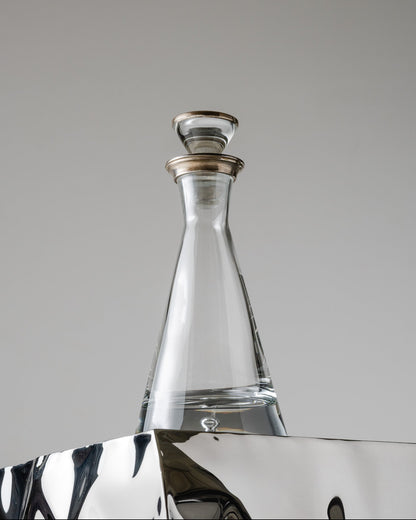 MODERN GLASS AND SILVER-PLATED METAL DECANTER, 2000s