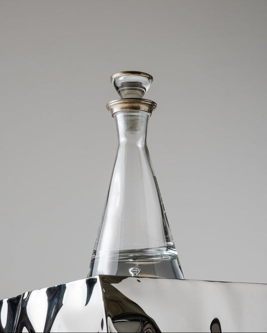 MODERN GLASS AND SILVER-PLATED METAL DECANTER, 2000s
