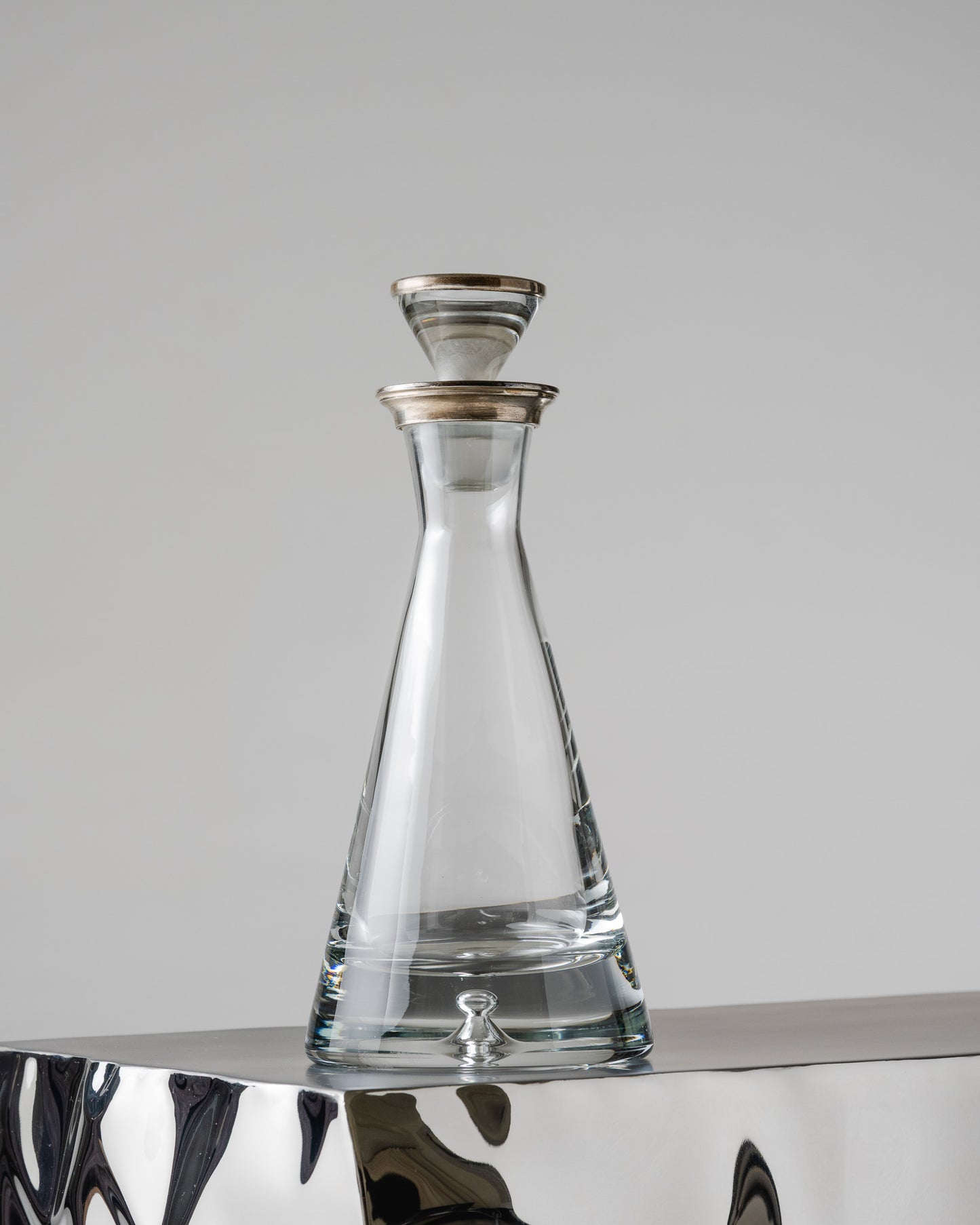 MODERN GLASS AND SILVER-PLATED METAL DECANTER, 2000s