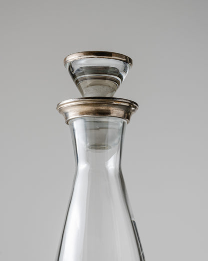 MODERN GLASS AND SILVER-PLATED METAL DECANTER, 2000s