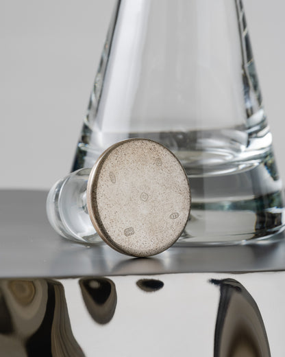 MODERN GLASS AND SILVER-PLATED METAL DECANTER, 2000s