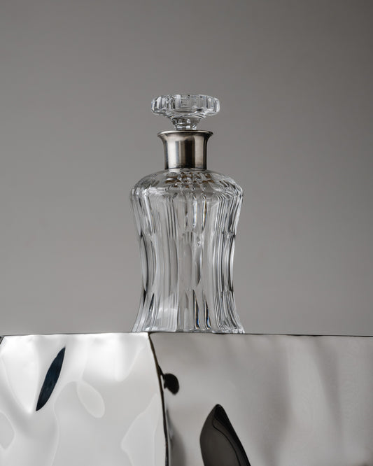 CARAFE À WHISKY EN CRISTAL ET MÉTAL ARGENTÉ, 1950s