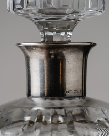 CARAFE À WHISKY EN CRISTAL ET MÉTAL ARGENTÉ, 1950s